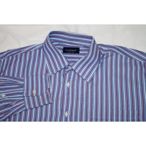 Canali Mens Long Sleeve Button Front Striped Shirt Size 42-16 1/2 - Picture 2 of 7